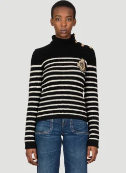 3 Button High Neck Stripe Sweater>Balmain Best