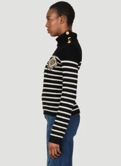 3 Button High Neck Stripe Sweater></noscript>Balmain Best