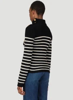 3 Button High Neck Stripe Sweater></noscript>Balmain Best