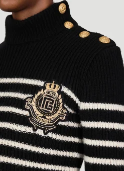 3 Button High Neck Stripe Sweater></noscript>Balmain Best