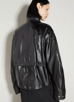 Band Collar Leather Jacket>Helmut Lang Clearance