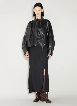 Band Collar Leather Jacket>Helmut Lang Clearance