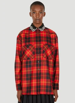 Beaded Collar Check Shirt>Gucci Hot