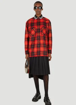 Beaded Collar Check Shirt>Gucci Hot