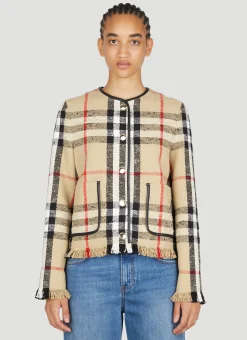 Check Boucle Collarless Jacket>Burberry Online