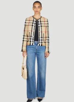 Check Boucle Collarless Jacket>Burberry Online