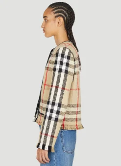 Check Boucle Collarless Jacket><noscript><img width=