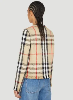 Check Boucle Collarless Jacket><noscript><img width=