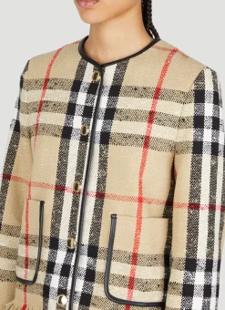 Check Boucle Collarless Jacket><noscript><img width=