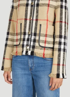 Check Boucle Collarless Jacket><noscript><img width=