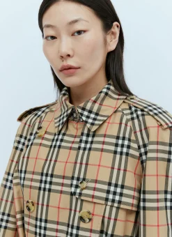 Check Cotton Gabardine Trench Coat><noscript><img width=