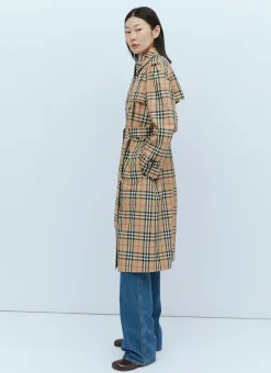 Check Cotton Gabardine Trench Coat><noscript><img width=