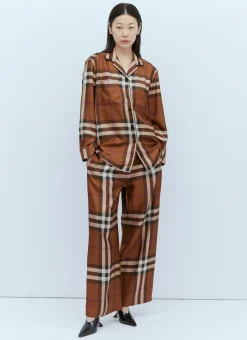 Check Silk Wide Leg Pants>Burberry Outlet