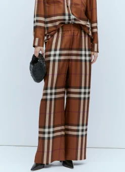 Check Silk Wide Leg Pants>Burberry Outlet