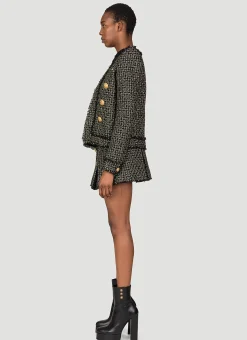 Collarless Tweed Blazer><noscript><img width=