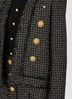 Collarless Tweed Blazer><noscript><img width=