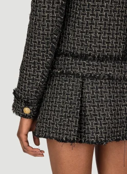 Collarless Tweed Blazer><noscript><img width=