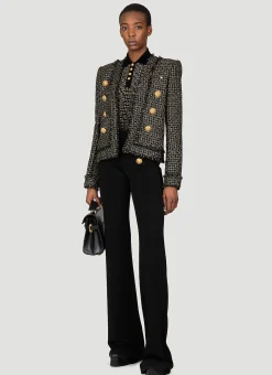 Collarless Tweed Blazer><noscript><img width=