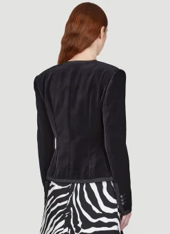 Collarless Velvet Blazer><noscript><img width=