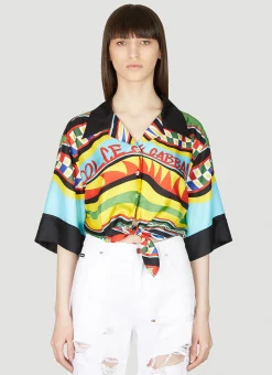 Cropped Stripe Print Silk Shirt>Dolce & Gabbana Discount