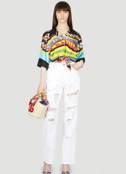 Cropped Stripe Print Silk Shirt>Dolce & Gabbana Discount
