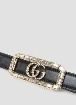 Men Gucci Belts^Crystal Double G Buckle Belt