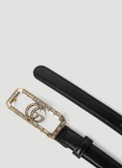 Men Gucci Belts^Crystal Double G Buckle Belt