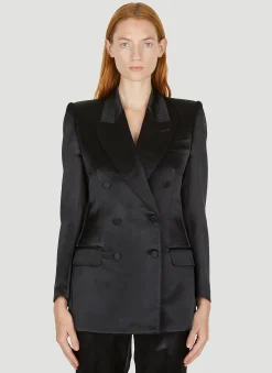 Double Breasted Satin Suit Blazer>Gucci