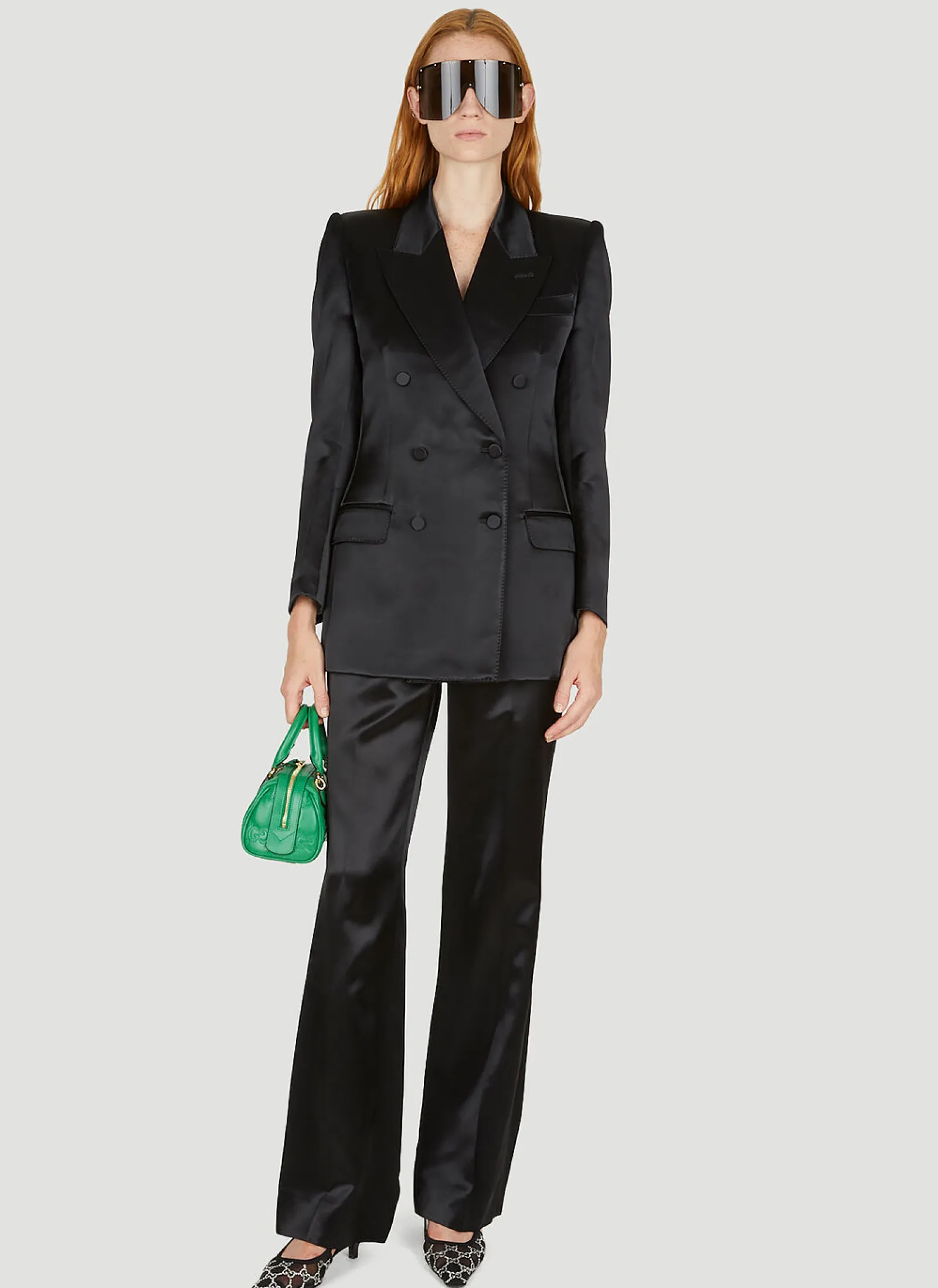 Double Breasted Satin Suit Blazer>Gucci