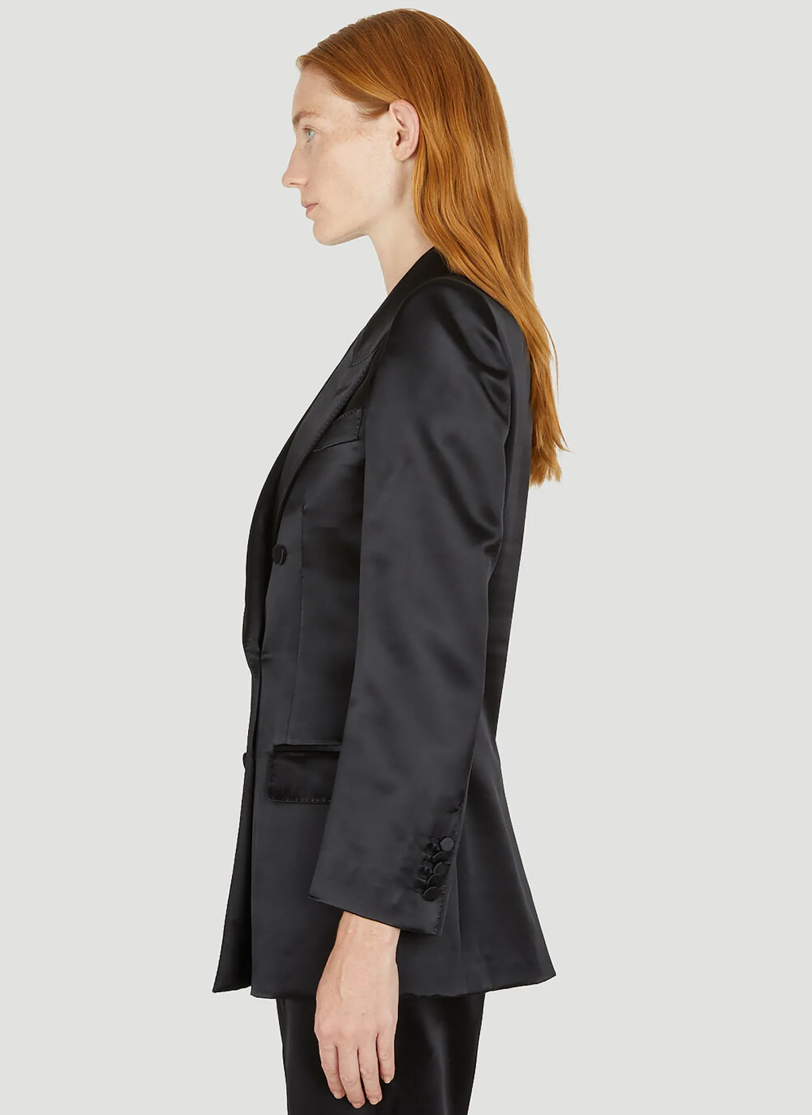 Double Breasted Satin Suit Blazer>Gucci