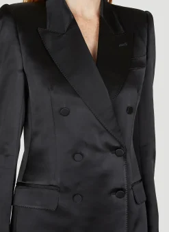 Double Breasted Satin Suit Blazer><noscript><img width=