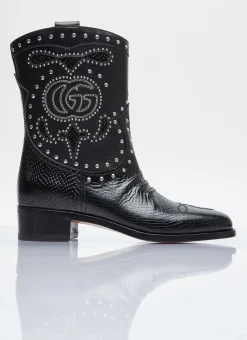 Double G Studded Leather Boots>Gucci New
