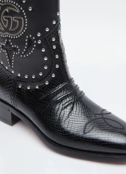 Double G Studded Leather Boots>Gucci New