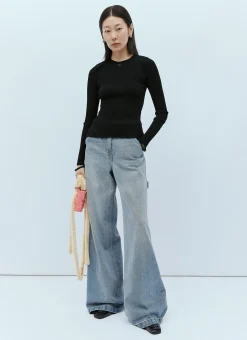 Elastic Wrists Rib Knit Sweater><noscript><img width=