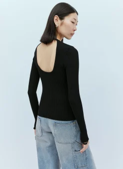 Elastic Wrists Rib Knit Sweater><noscript><img width=
