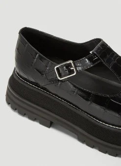 Embossed Leather Mary Jane Shoes><noscript><img width=