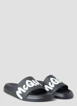 Men Alexander McQueen Slides^Embossed Logo Print Slides