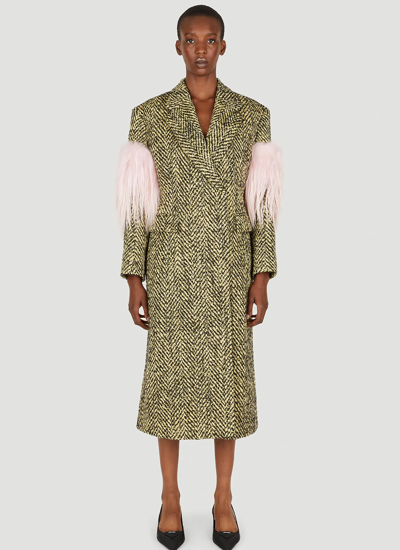 Faux Fur Herringbone Coat>Prada Sale