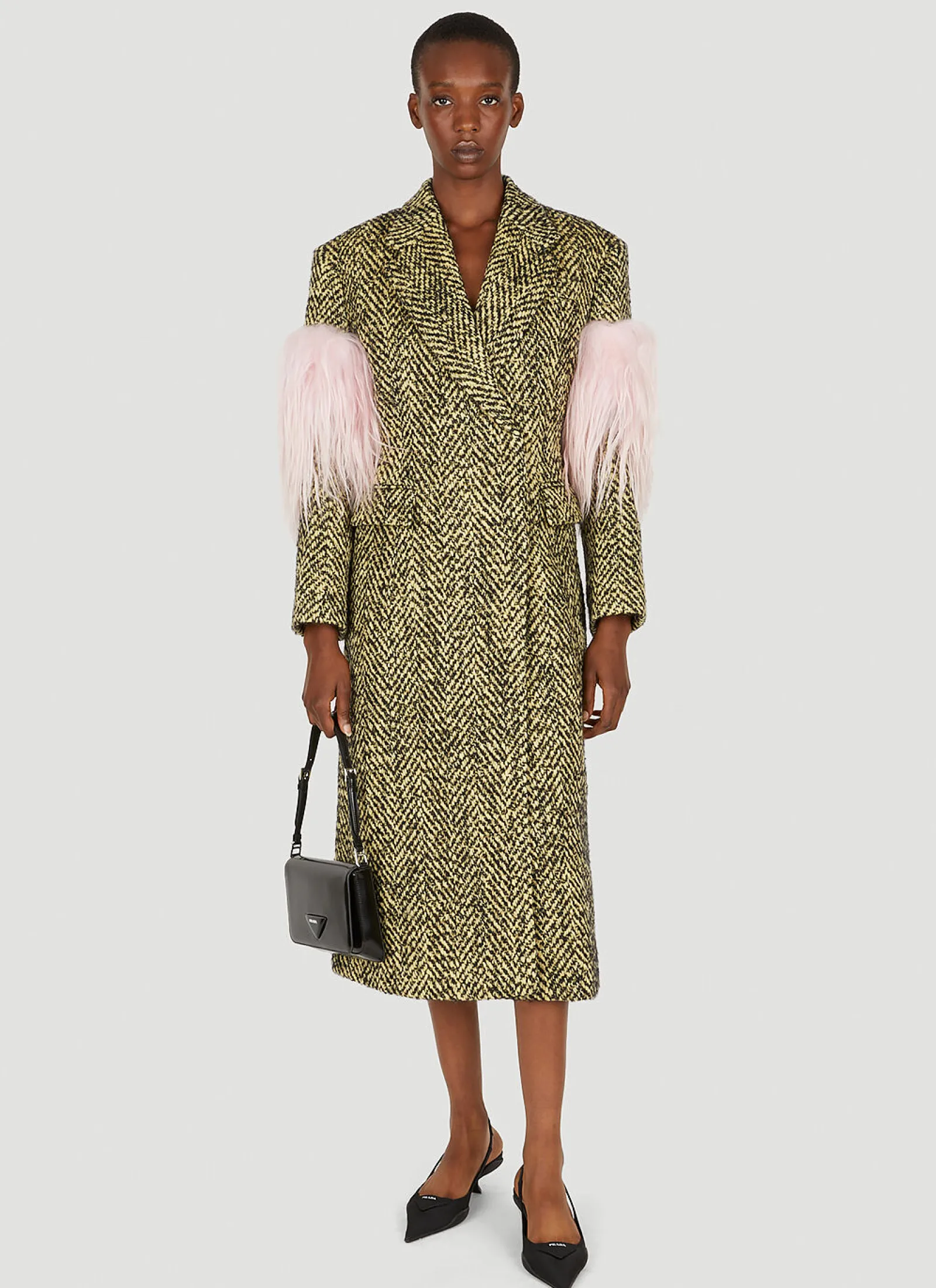 Faux Fur Herringbone Coat>Prada Sale