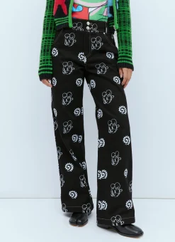 Flocked Bear Motif Denim Jeans>Chopova Lowena Sale