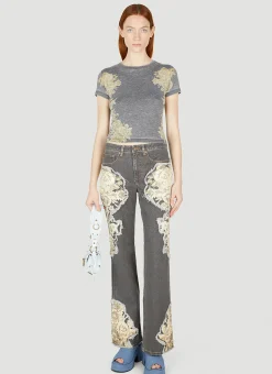Floral Printed Flared Jeans>Guess USA New