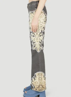 Floral Printed Flared Jeans><noscript><img width=