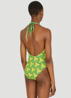 Ghost Print Crinkled Swimsuit><noscript><img width=