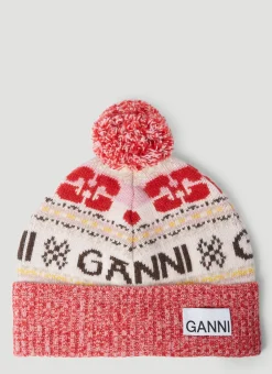 Men GANNI Hats^Graphic Motif Beanie Hat