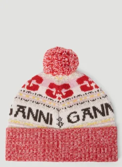 Men GANNI Hats^Graphic Motif Beanie Hat
