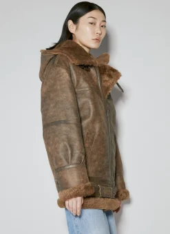 Hooded Leather Aviator Jacket>Saint Laurent Clearance