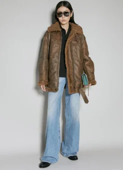 Hooded Leather Aviator Jacket>Saint Laurent Clearance