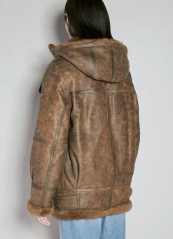 Hooded Leather Aviator Jacket><noscript><img width=