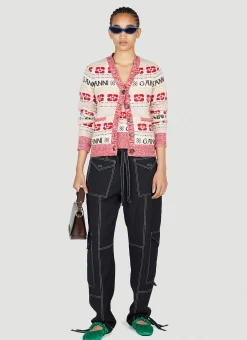 Intarsia Logo Knit Cardigan>GANNI Discount