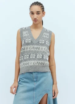 Intarsia Logo Sweater Vest>GANNI Discount